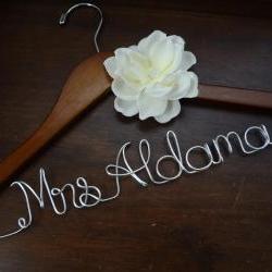 Personalized Wedding Dress Hanger with Ivory Fabric Flower